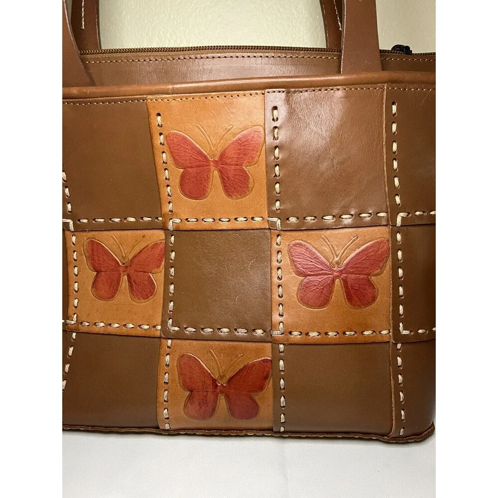 VTG ELLEPI BROWN LEATHER HANDMADE PATCHES M‎ ZIP SHOULDER HOBO/TOTE BAG, Italy